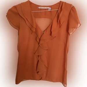 Chelsea & Violet Orange Ruffled Top, Small